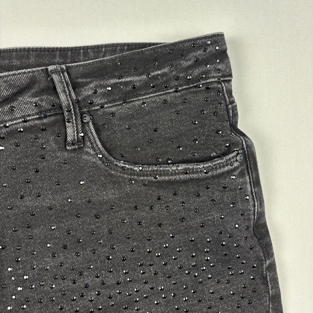 Kut from the Kloth Meg Fab Ab Jeans Womens 12 Black Rhinestone Wide Leg Raw Hem - Picture 4 of 16